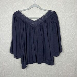 Ralph Lauren Denim & Supply Flowy Top Shirt Lagenlook Vneck Blue Boho Bohemian